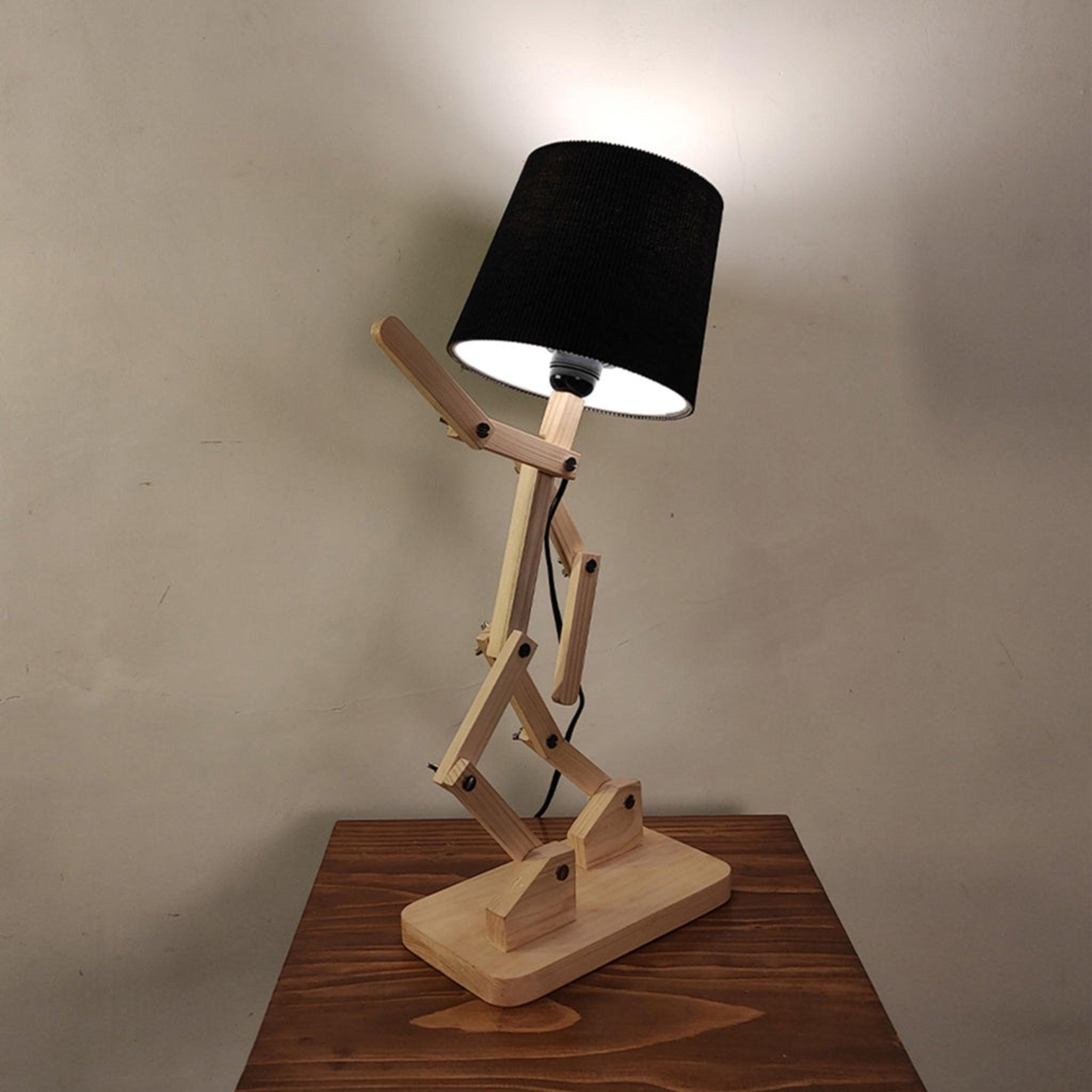 Moonwalker Beige Wooden Table Lamp with Black Fabric Lampshade - WoodenTwist