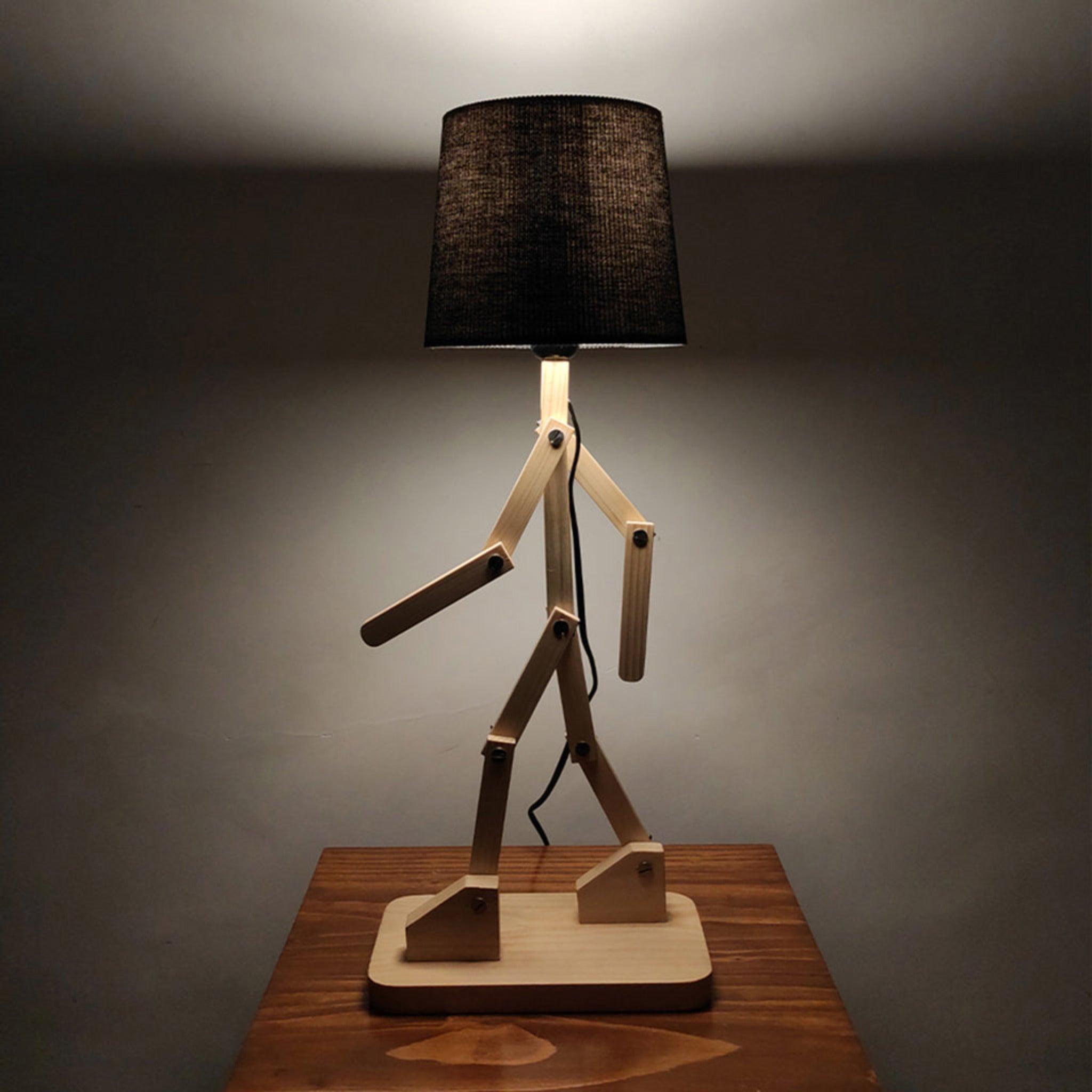 Moonwalker Beige Wooden Table Lamp with Black Fabric Lampshade - WoodenTwist