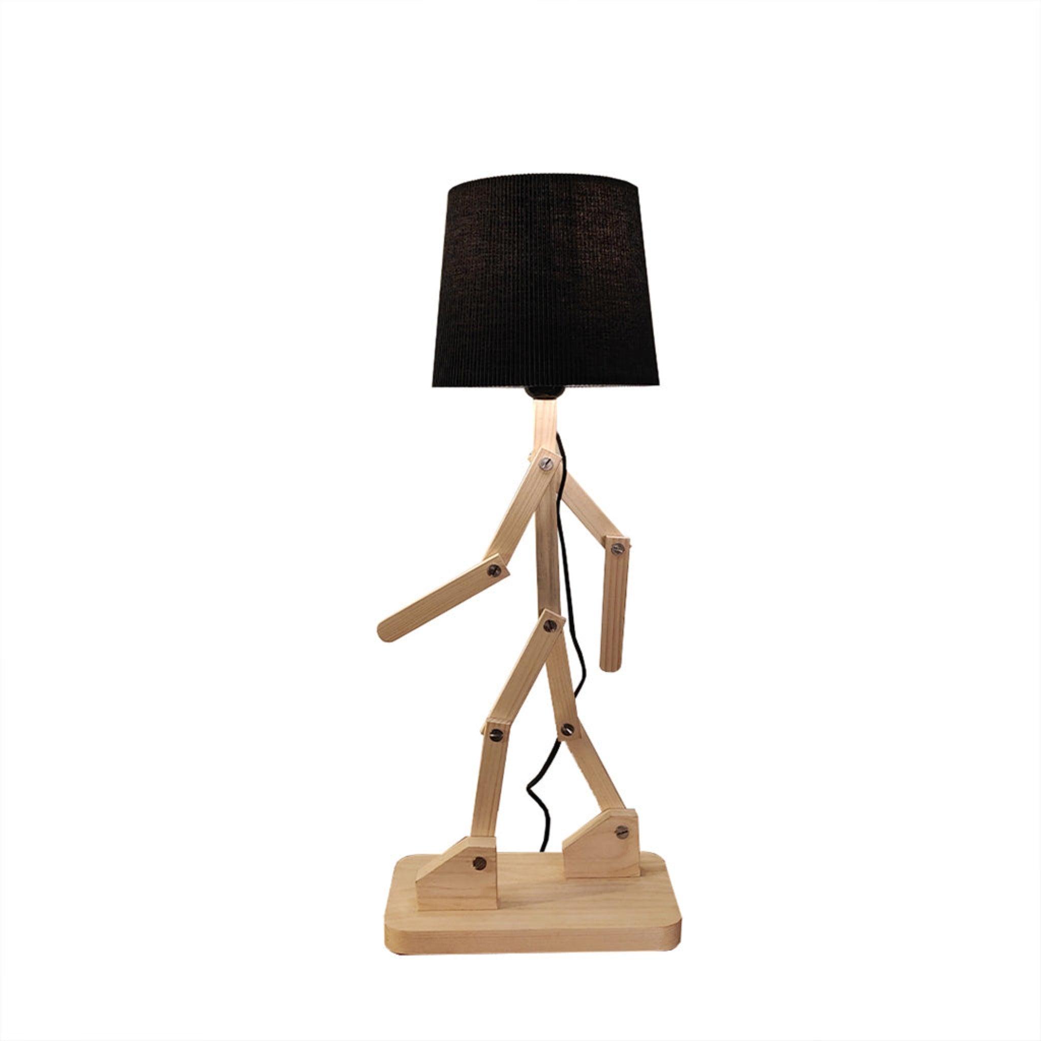 Moonwalker Beige Wooden Table Lamp with Black Fabric Lampshade - WoodenTwist