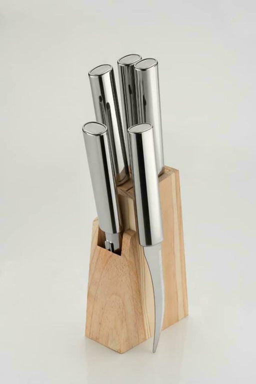 Stainless Steel Kitchen Knife With Wooden Block (Set of 6) - WoodenTwist