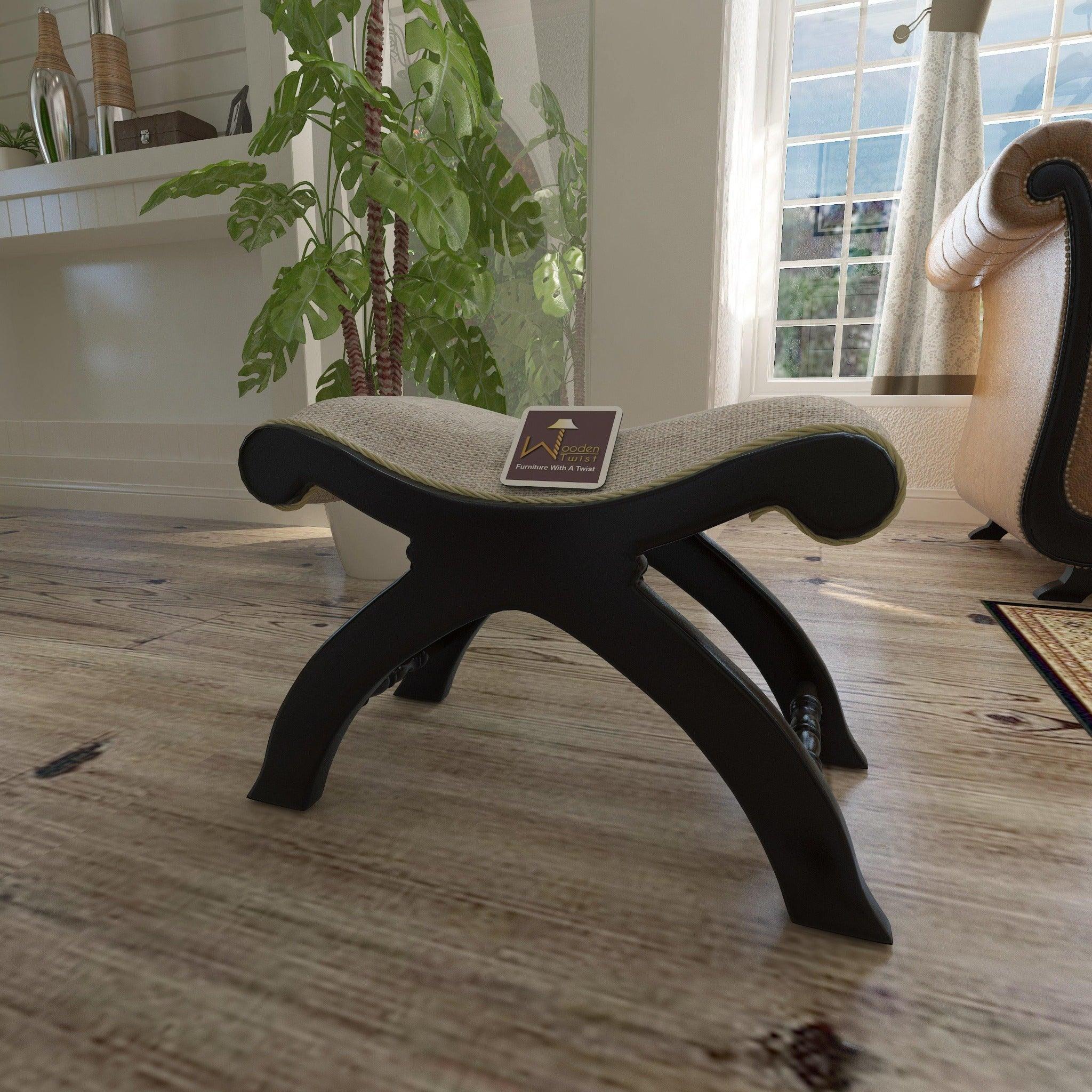 Snooze Acacia Wood Ottoman Stool - front view