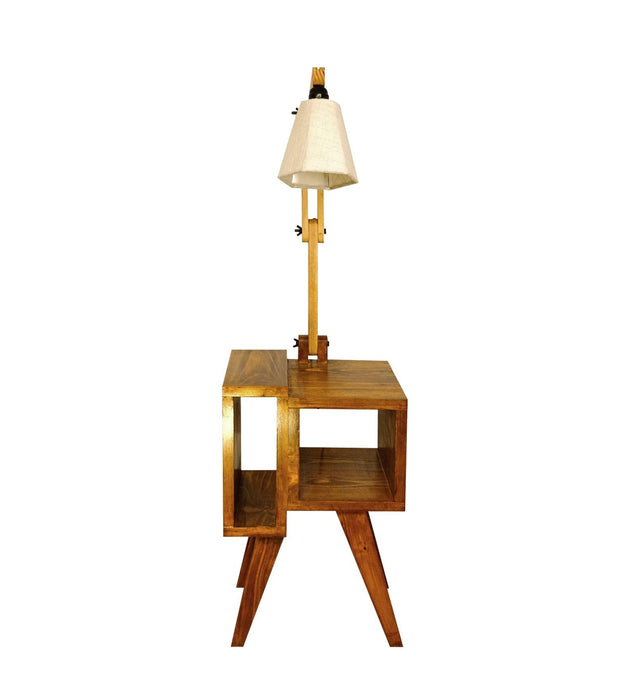 Noel Wooden Floor Lamp with Brown Base and Jute Fabric Lampshade - WoodenTwist
