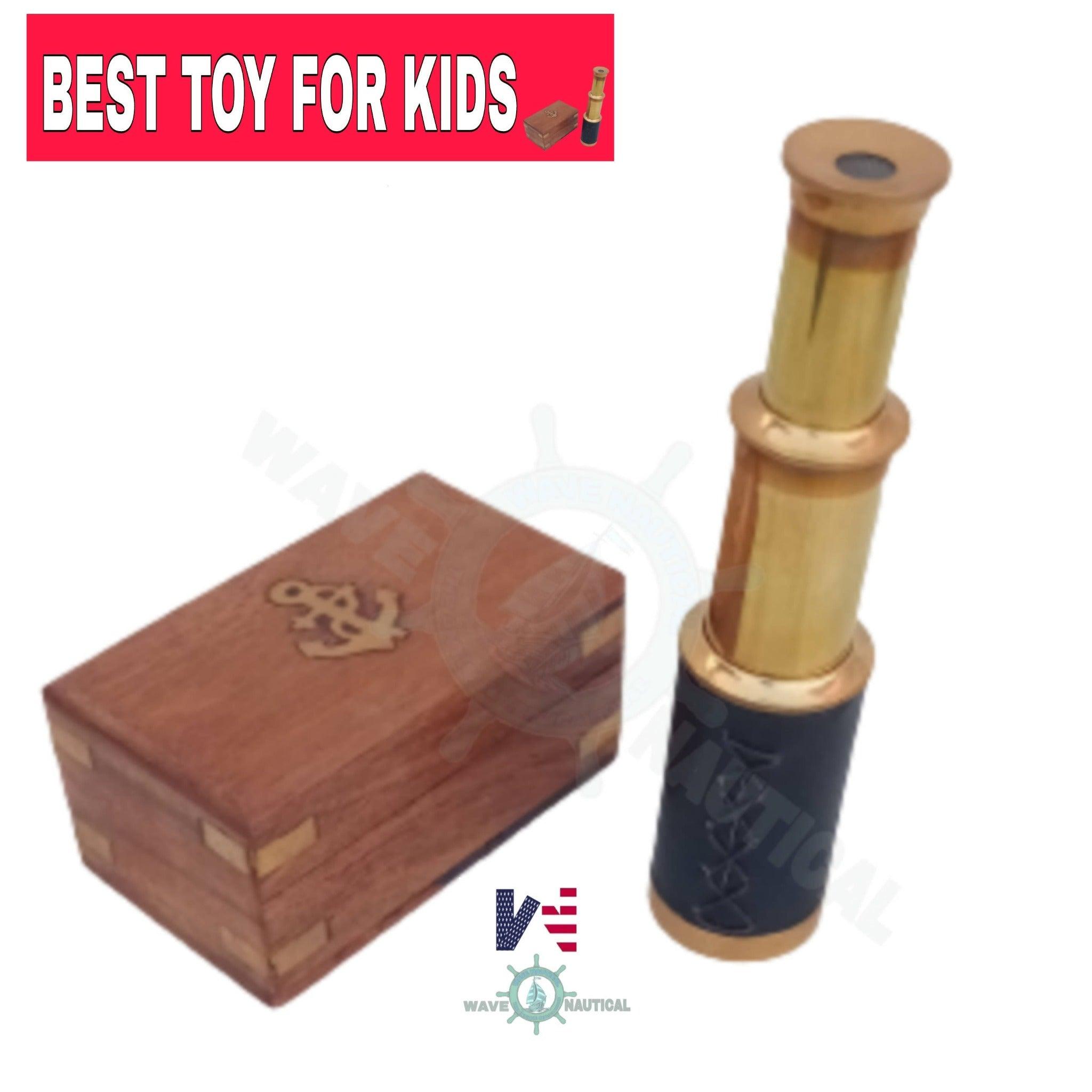 Metal Nautical Brass Telescope with Wooden Box, Toys for Children - WoodenTwist