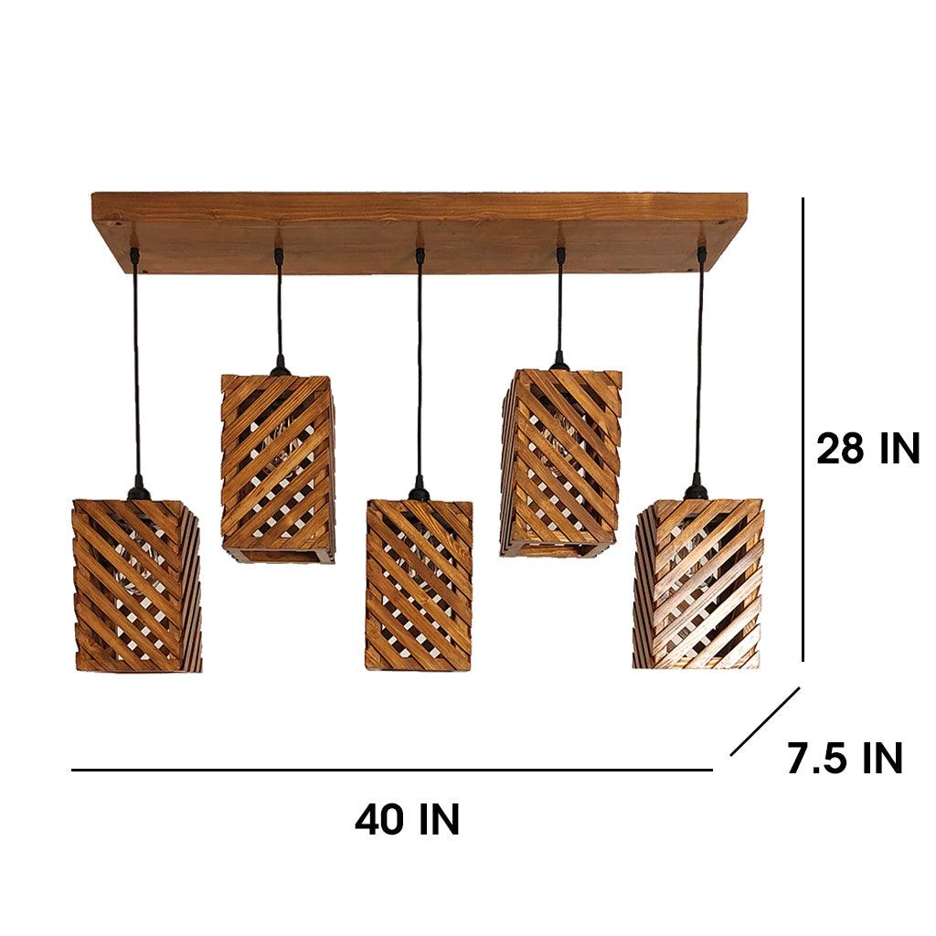 Oblique Brown 5 Series Hanging Lamp - WoodenTwist