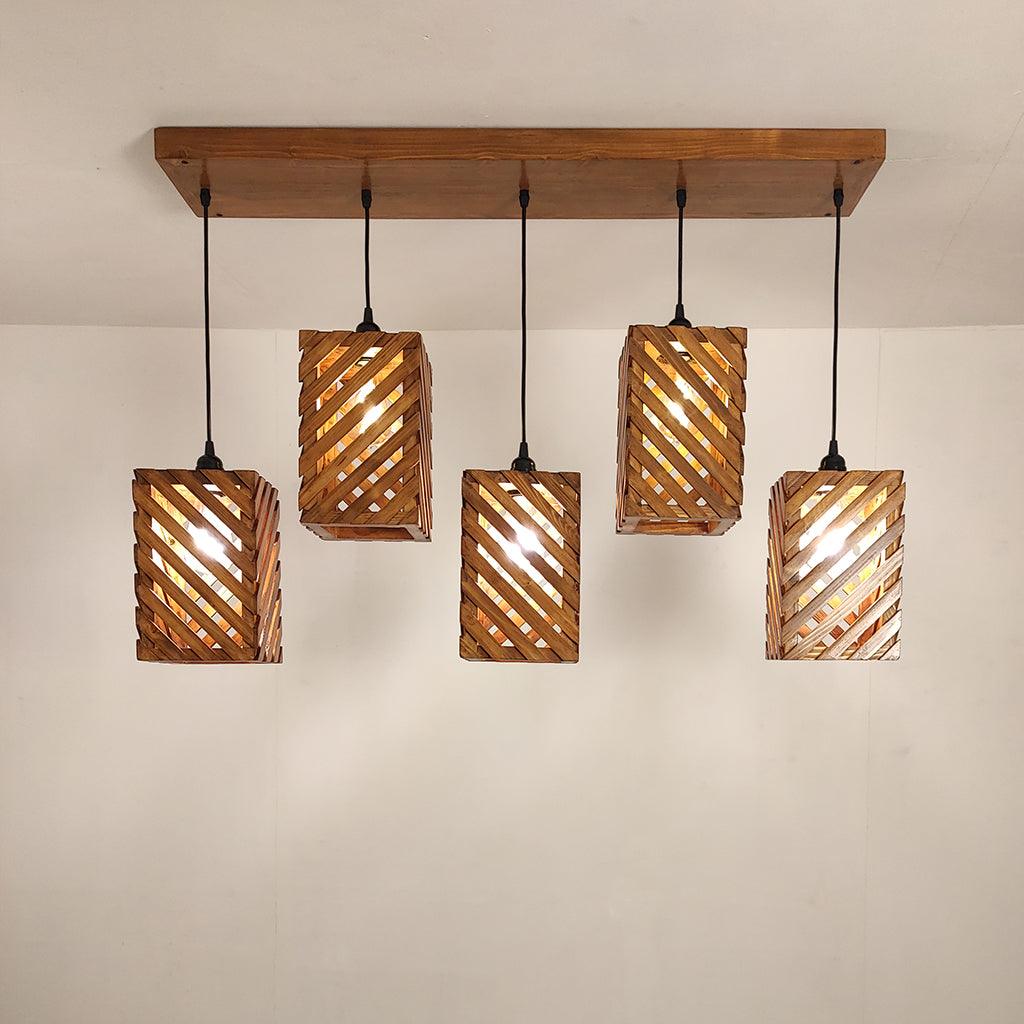 Oblique Brown 5 Series Hanging Lamp - WoodenTwist