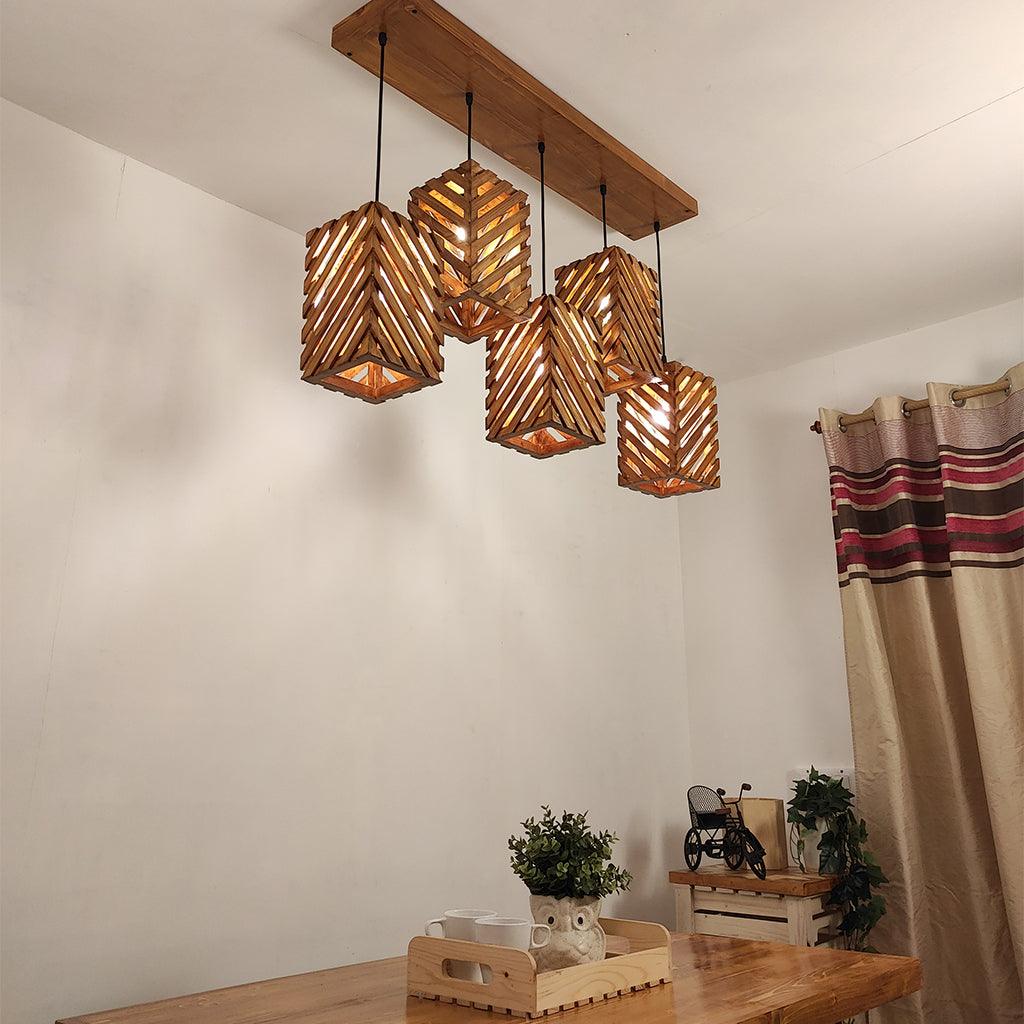 Oblique Brown 5 Series Hanging Lamp - WoodenTwist