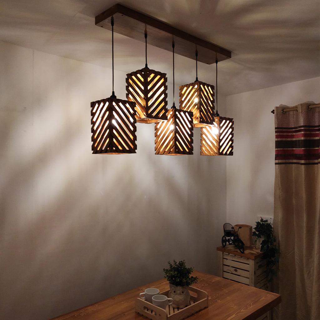 Oblique Brown 5 Series Hanging Lamp - WoodenTwist