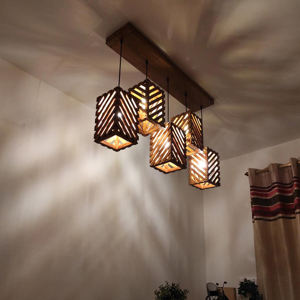 Oblique Brown 5 Series Hanging Lamp - WoodenTwist