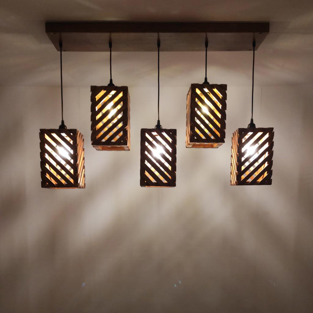 Oblique Brown 5 Series Hanging Lamp - WoodenTwist