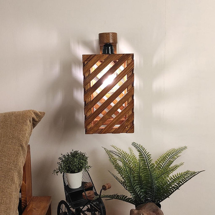 Oblique Brown Wooden Wall Light - WoodenTwist