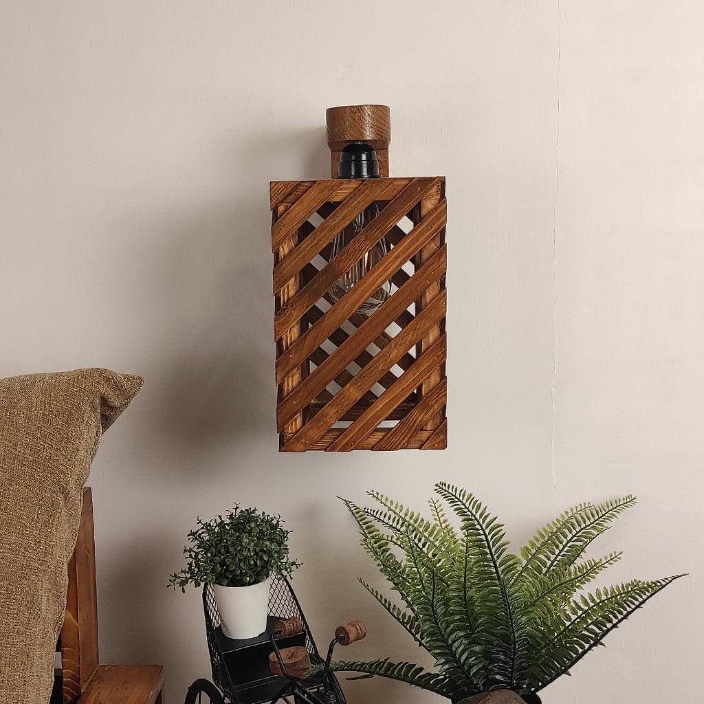 Oblique Brown Wooden Wall Light - WoodenTwist