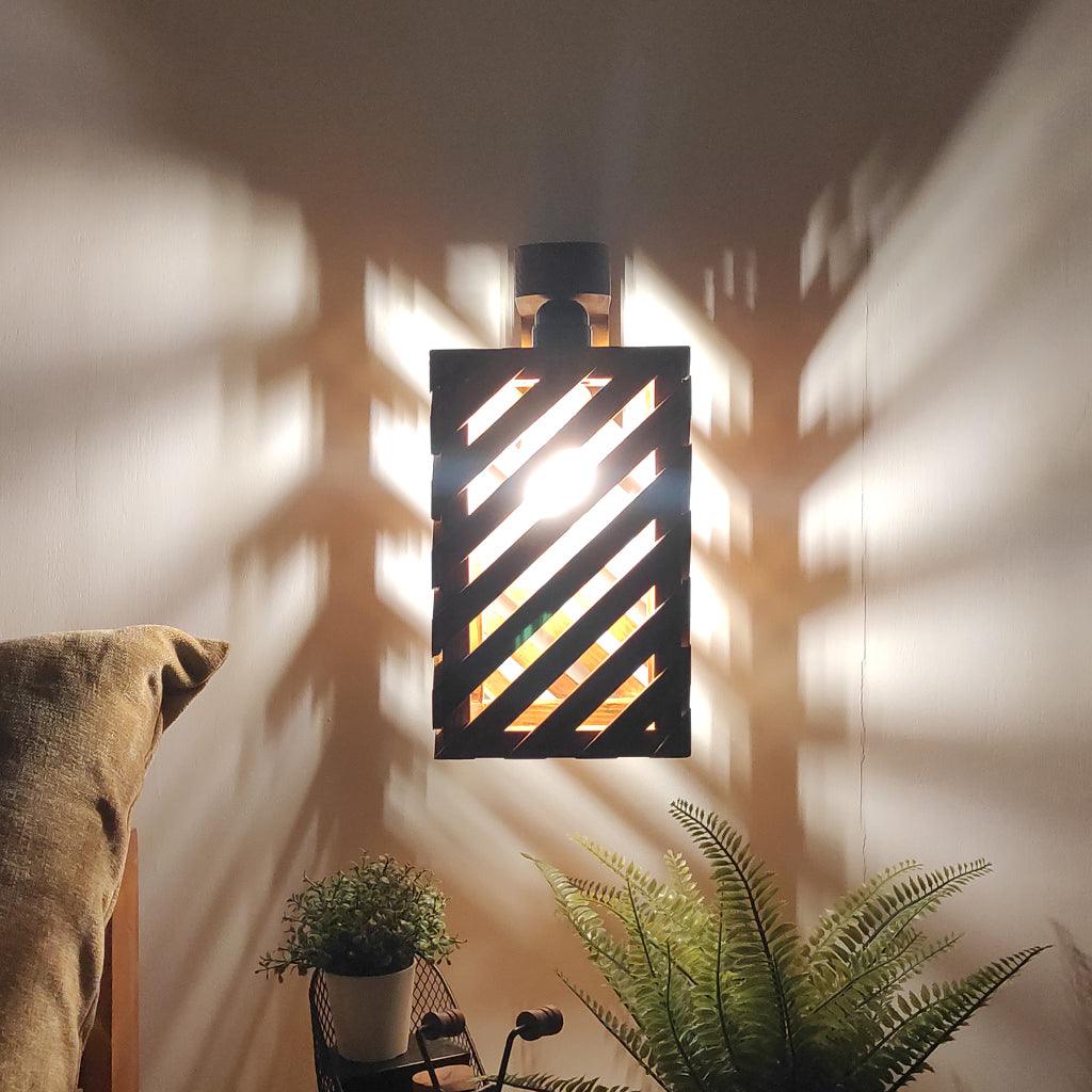 Oblique Brown Wooden Wall Light - WoodenTwist