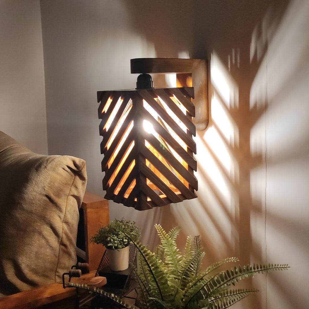 Oblique Brown Wooden Wall Light - WoodenTwist