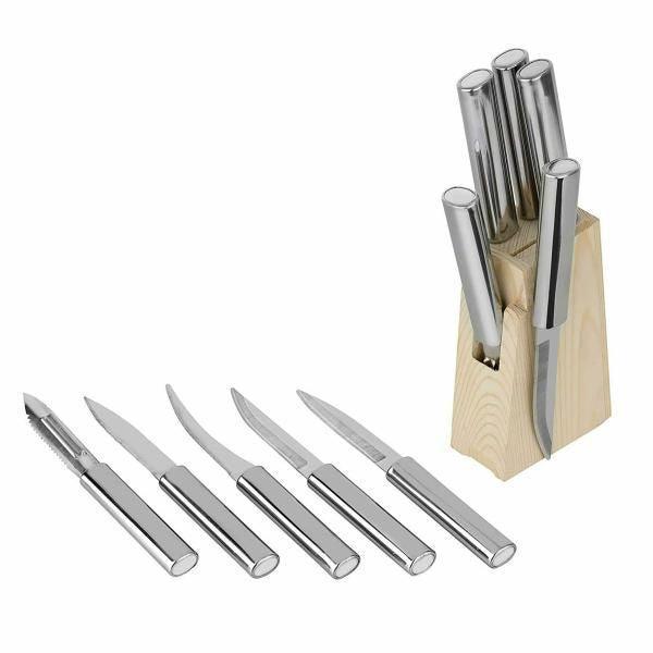 Stainless Steel Kitchen Knife With Wooden Block (Set of 6) - WoodenTwist