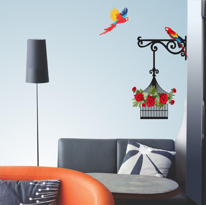 Beautiful Parrot with Cage' Wall Sticker - WoodenTwist