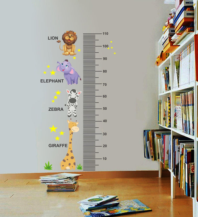 Kid's Height Chart Wall Sticker With Lion Elephant Zebra Giraffe - WoodenTwist