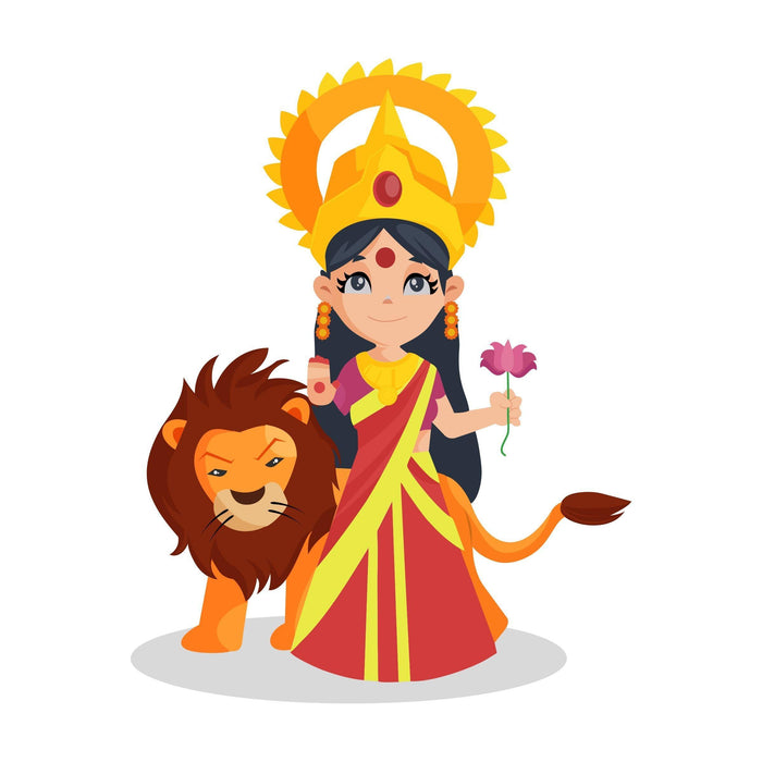 Animated Goddess with Lion Wall Sticker for Navratra Special - WoodenTwist