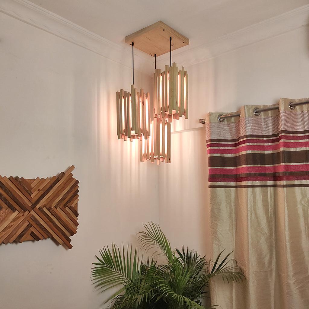 Palisade Beige Wooden Cluster Hanging Lamp - WoodenTwist