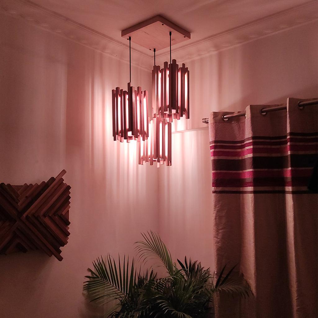 Palisade Beige Wooden Cluster Hanging Lamp - WoodenTwist