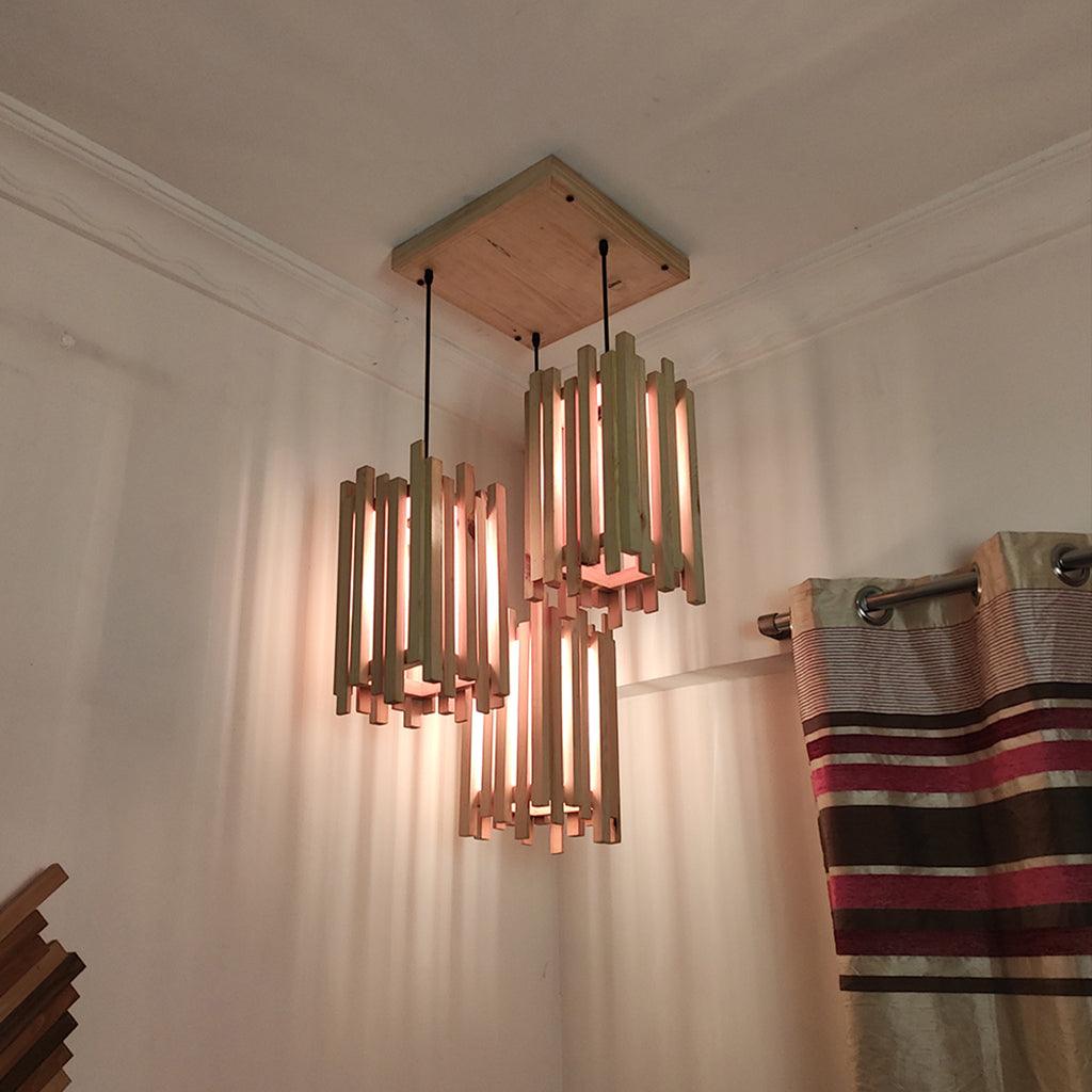 Palisade Beige Wooden Cluster Hanging Lamp - WoodenTwist