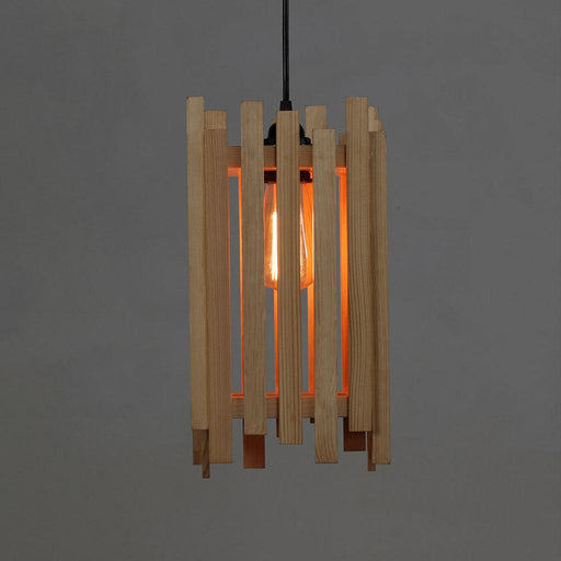Palisade Beige Wooden Single Hanging Lamp - WoodenTwist