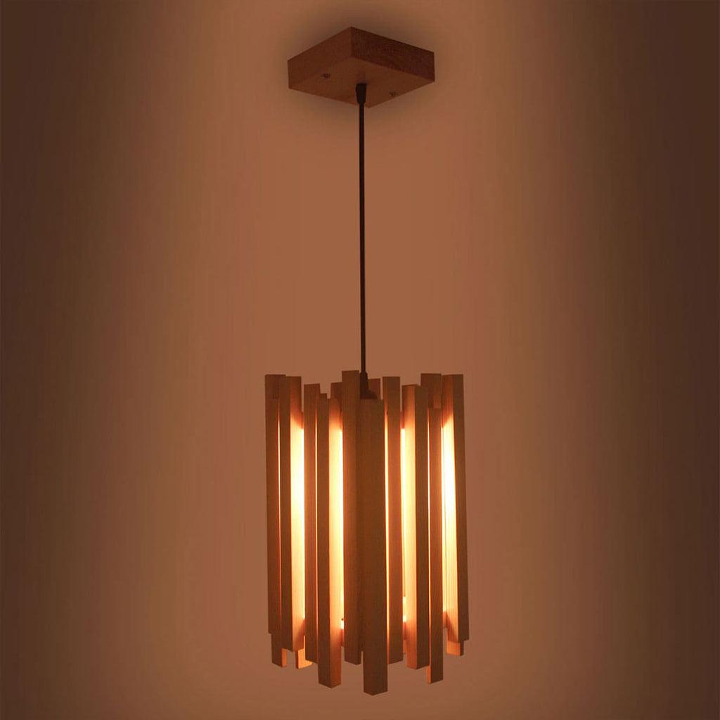 Palisade Beige Wooden Single Hanging Lamp - WoodenTwist