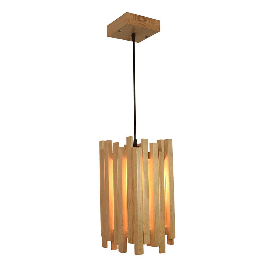 Palisade Beige Wooden Single Hanging Lamp - WoodenTwist