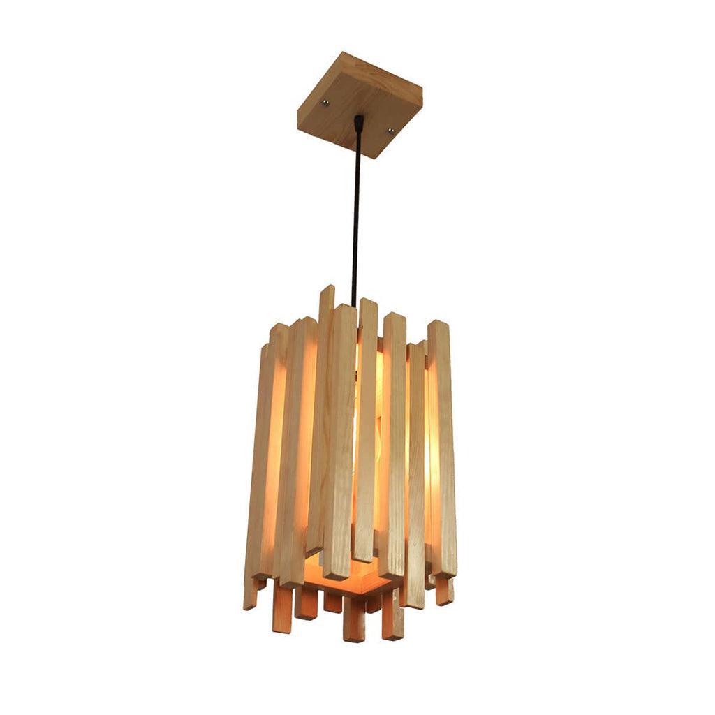 Palisade Beige Wooden Single Hanging Lamp - WoodenTwist