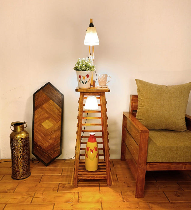 Pascal Wooden Floor Lamp with Brown Base and Jute Fabric Lampshade - WoodenTwist