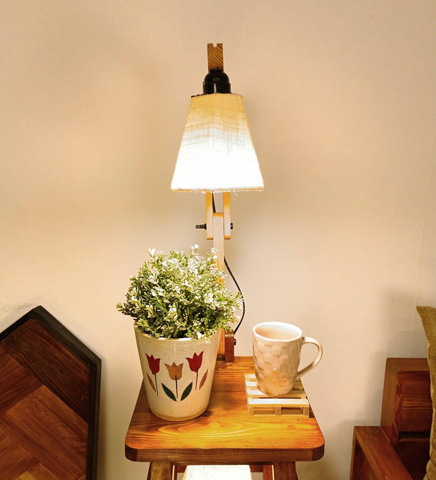 Pascal Wooden Floor Lamp with Brown Base and Jute Fabric Lampshade - WoodenTwist