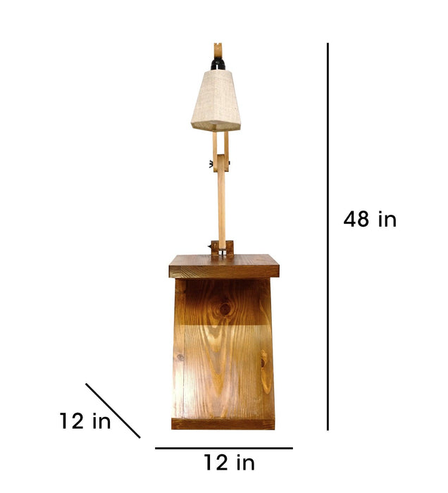 Patrice Wooden Floor Lamp with Brown Base and Jute Fabric Lampshade - WoodenTwist