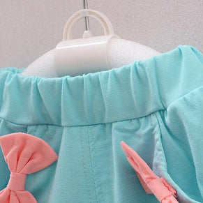 Raafi Summer Baby girls Tee With Shorts Peach & Blue - WoodenTwist