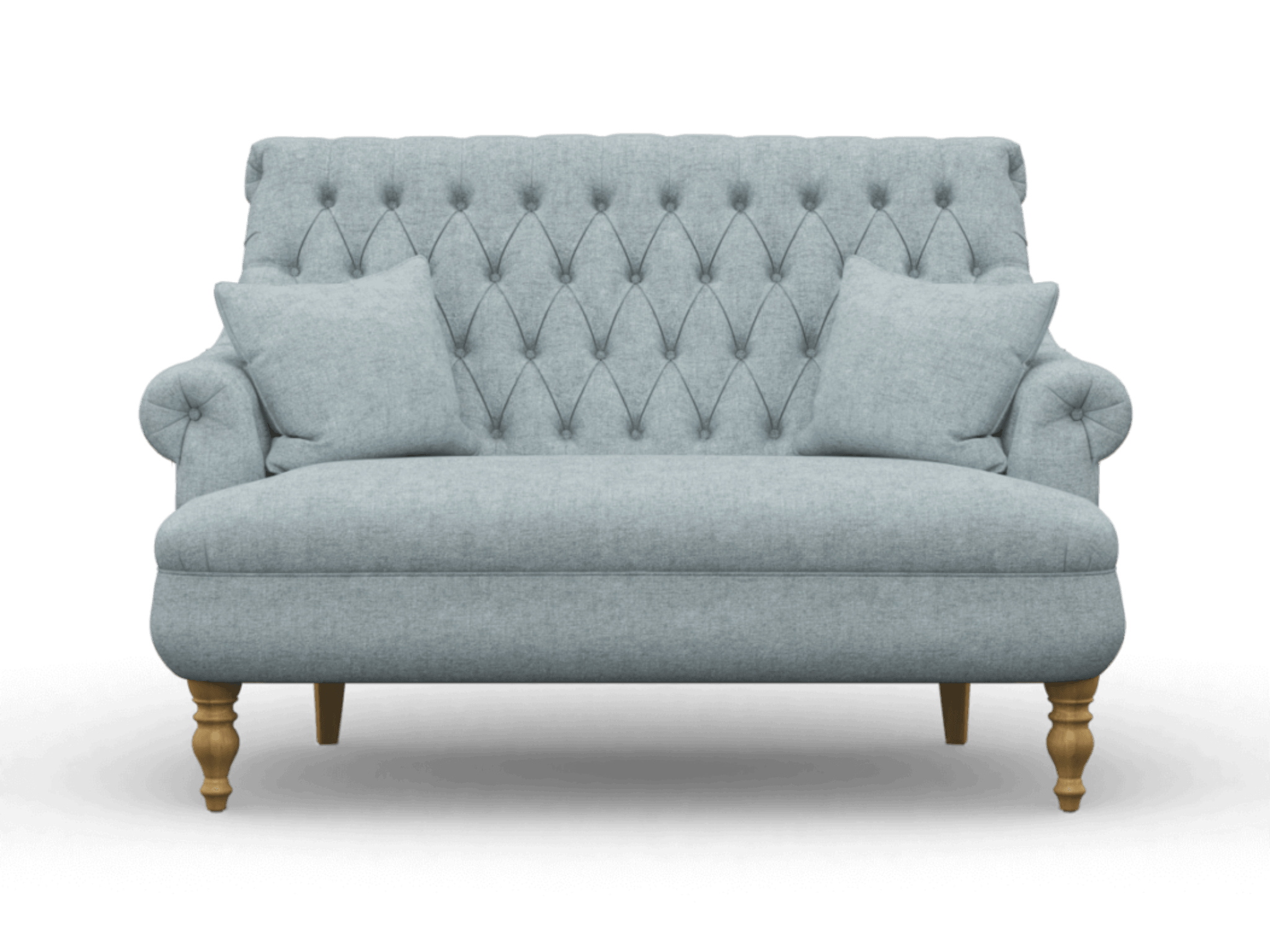 Premium Compact 2 Seater Sofa With Legs In Teak Finish With Cushions - WoodenTwist