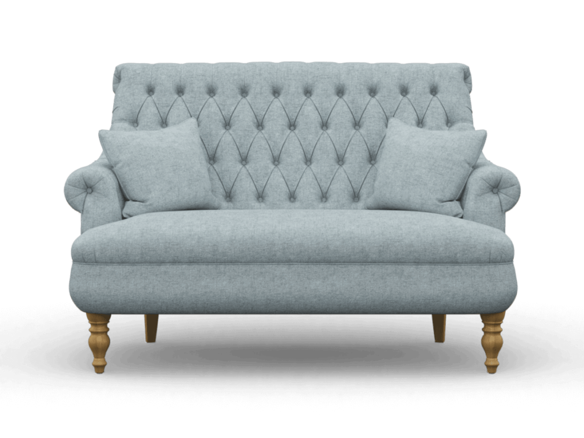 Premium Compact 2 Seater Sofa With Legs In Teak Finish With Cushions - WoodenTwist