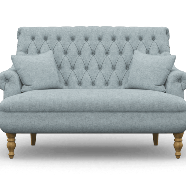 Premium Compact 2 Seater Sofa With Legs In Teak Finish With Cushions - WoodenTwist