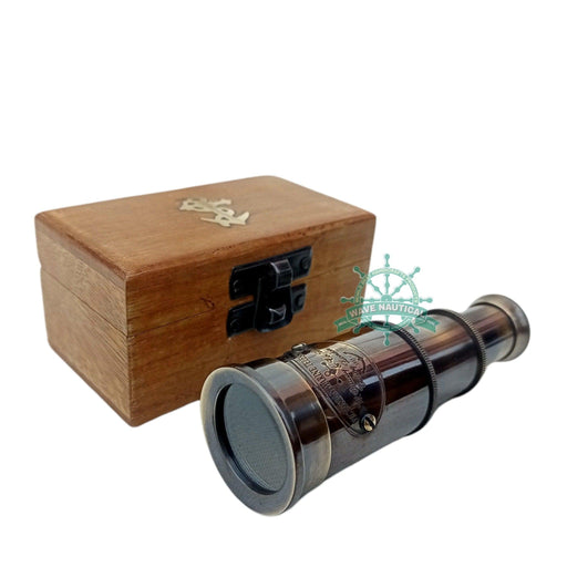 Marine Telescope Nautical Antique Solid Brass Pirate Spyglass 4" Wooden Box Gift - WoodenTwist