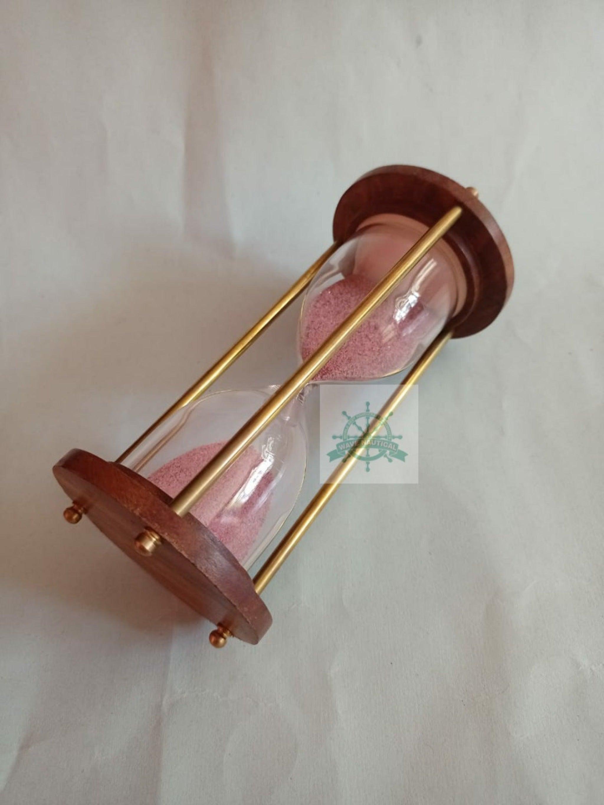 5 Minutes Brass and Wood Sand Timer Hourglass Sand Timer Brass Sand - WoodenTwist