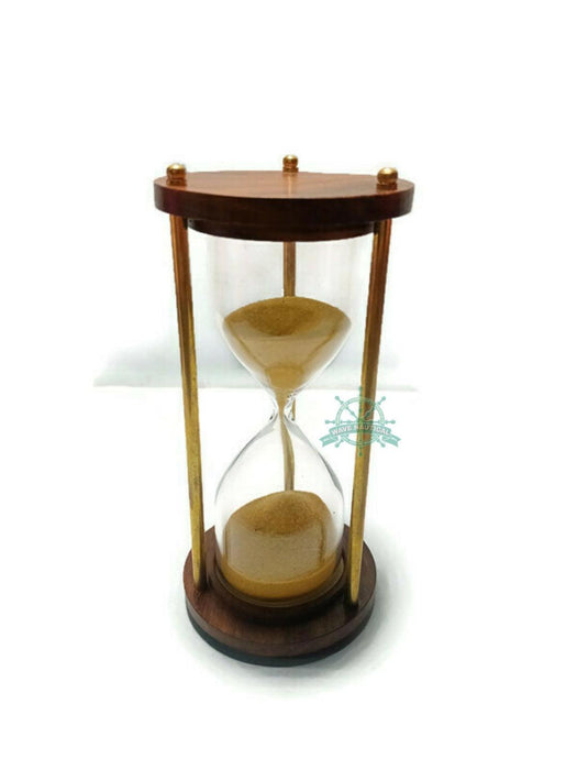 5 Minutes Brass And Wood Sand Timer Hourglass - WoodenTwist