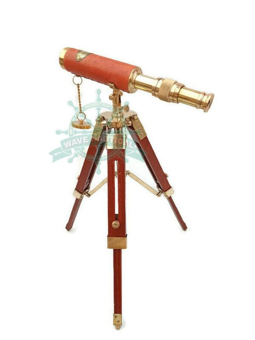 Shiny Brass Spyglass Telescope with Wooden Tripod Stand Handmade Ship  Master Desktop Spyglass Vintage Marine Scope Gift Decor