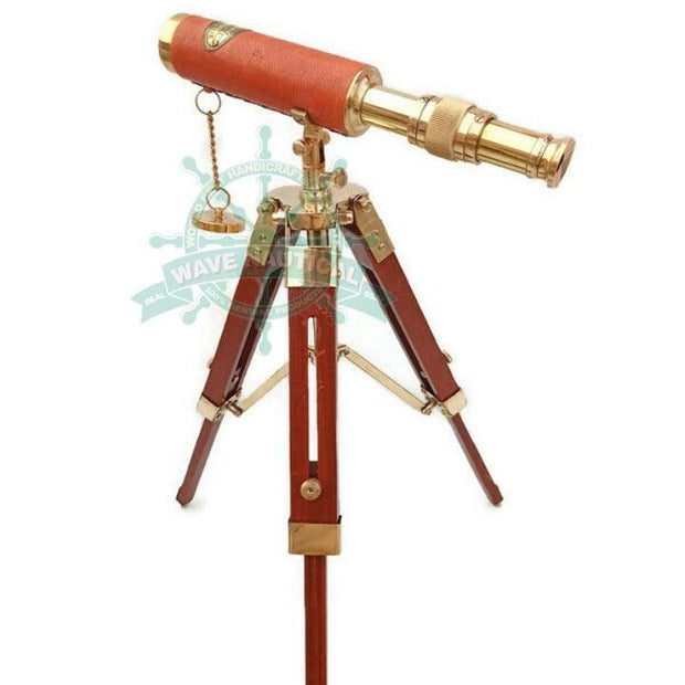 Antique Maritime Brass Telescope with Adjustable Tripod Stand - WoodenTwist
