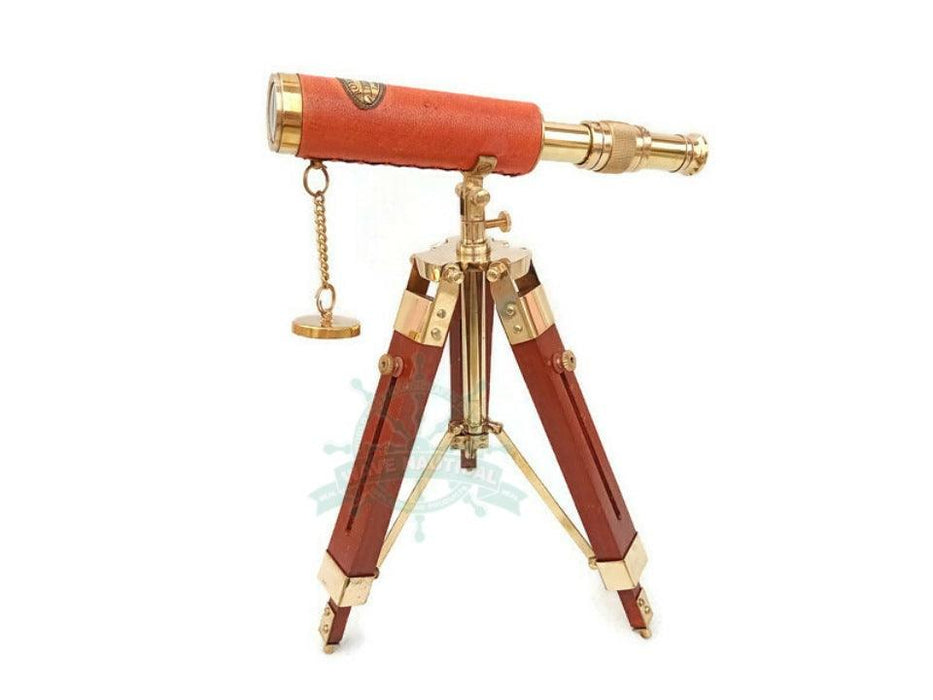 Antique Maritime Brass Telescope with Adjustable Tripod Stand - WoodenTwist