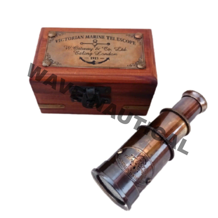Telescope Victorian Marine with Wooden Box Vintage Mini Handheld - WoodenTwist