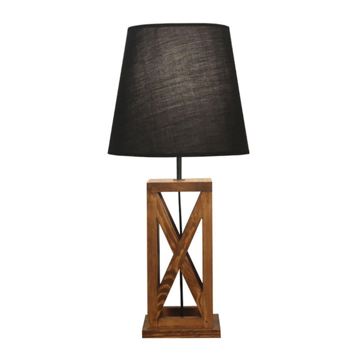 Symmetric Brown Wooden Table Lamp with Black Fabric Lampshade - WoodenTwist