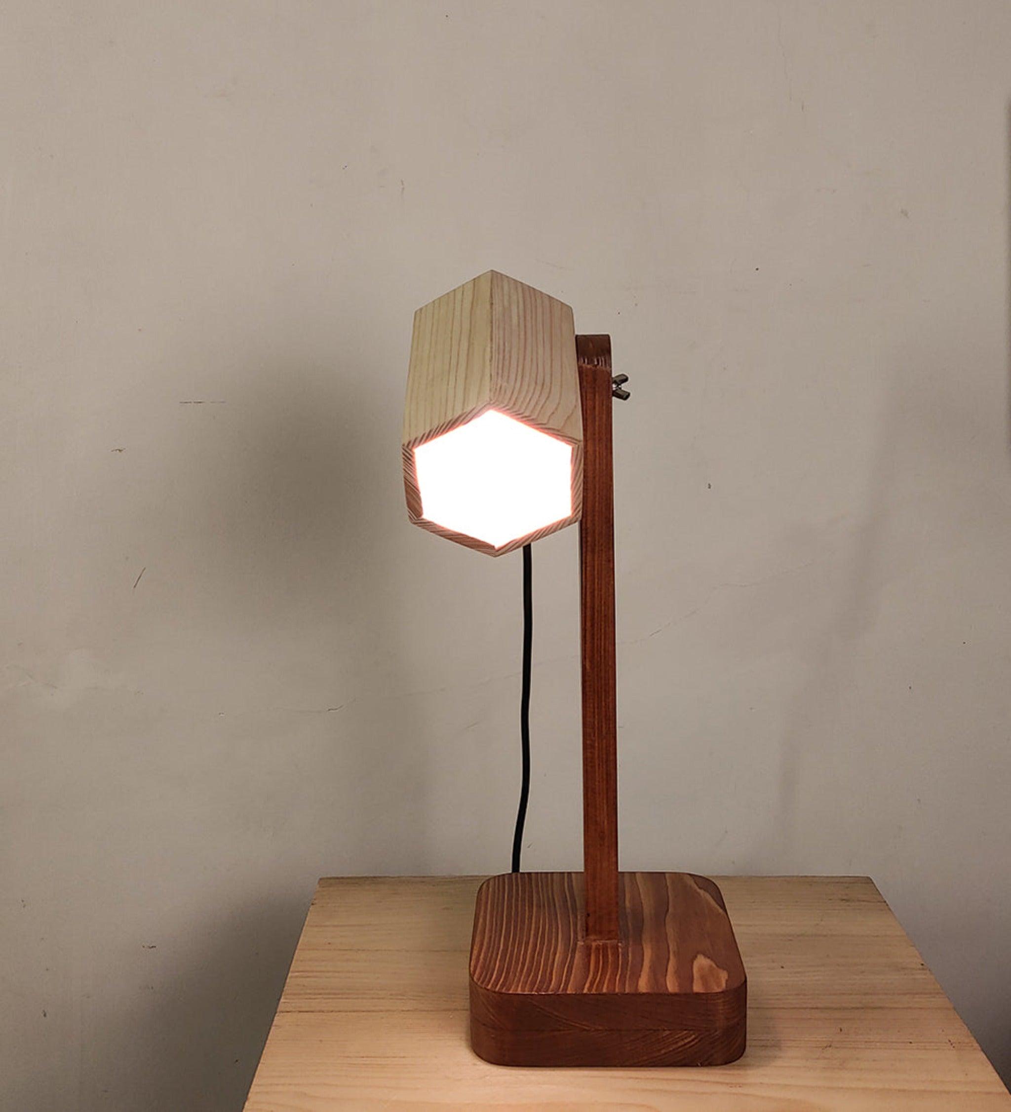 Hexspot Brown Wooden Table Lamp with Beige Wooden Lampshade - WoodenTwist