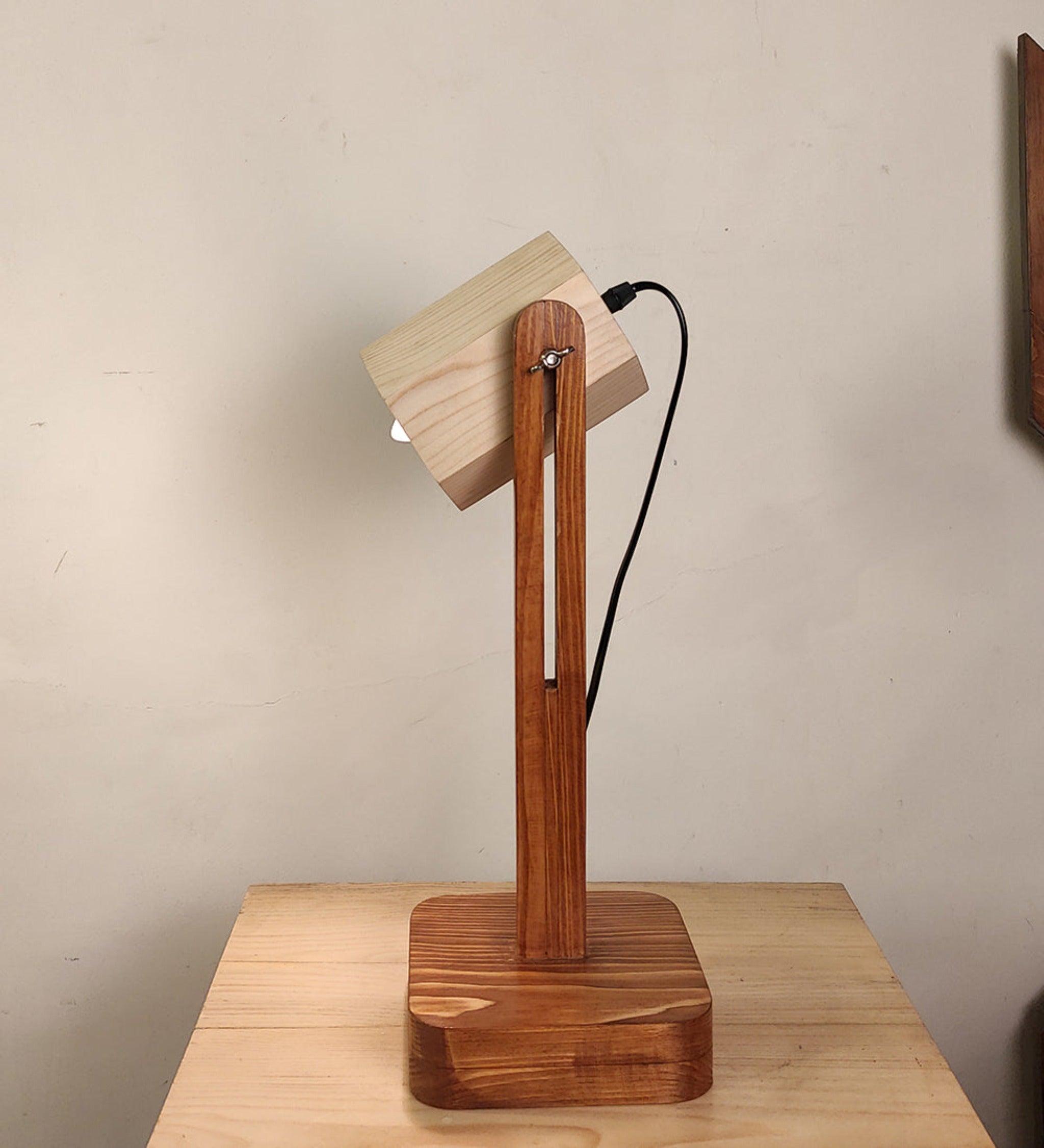 Hexspot Brown Wooden Table Lamp with Beige Wooden Lampshade - WoodenTwist