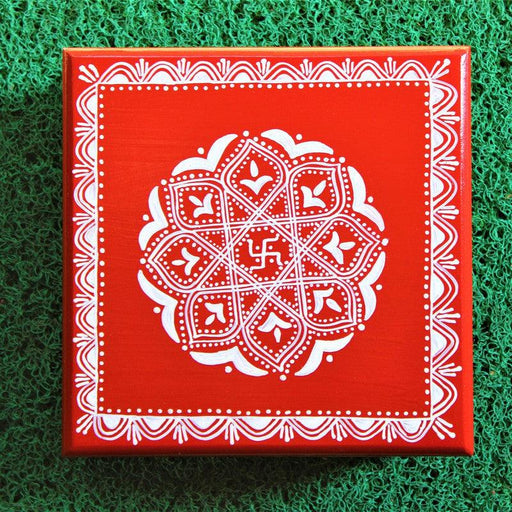 Aipan Inspired Hand Painted Wooden Puja Chowki - WoodenTwist