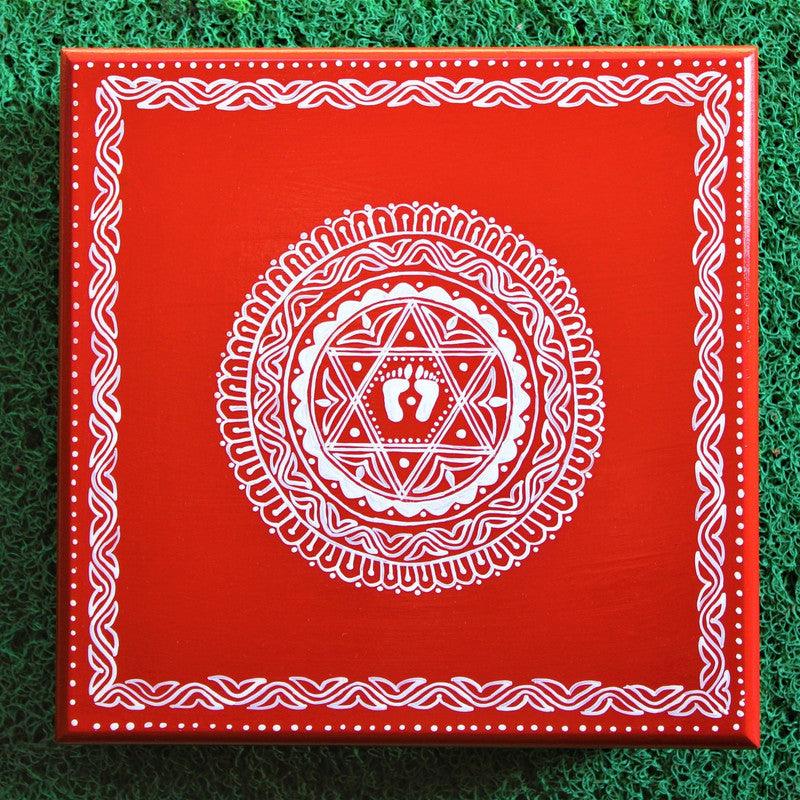 Aipan Inspired Hand Painted Wooden Puja Chowki - WoodenTwist