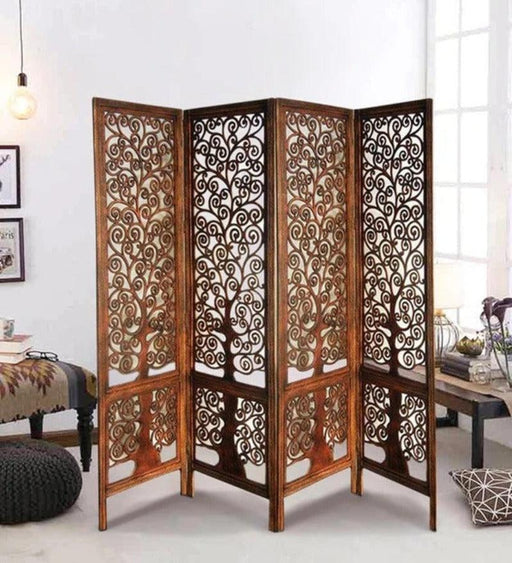 Handcrafted Brown Wooden Room Partition/Divider Screen - WoodenTwist