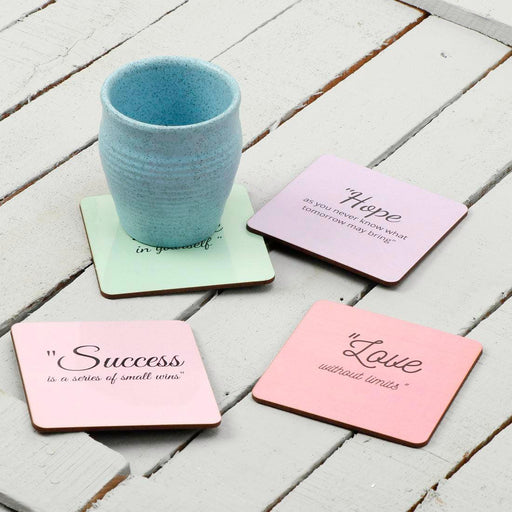 Printed Coasters in MDF Wood for Home and Dining Table (Quotes Design) (Set of 4) - WoodenTwist