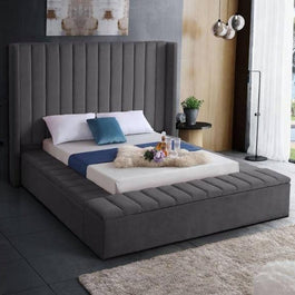 Upholstered Panel Bed Frame Wing Back Headboard - WoodenTwist